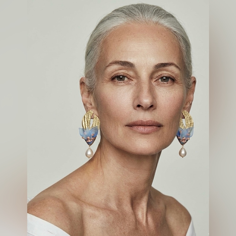 Art Design Statement Floral Earrings Pearl Drop